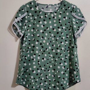 Shein Green Polk-a-dot Flutter Sleeve Blouse
